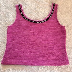 GUC St John Deep Pink Sleeveless Knit Top with Black and White Trim - Sz L